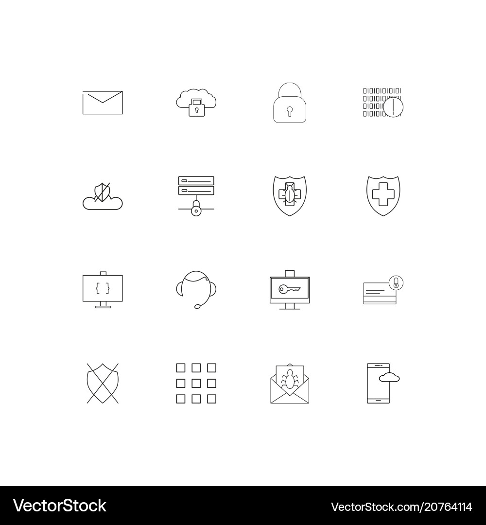 Cyber security linear thin icons set outlined vector image
