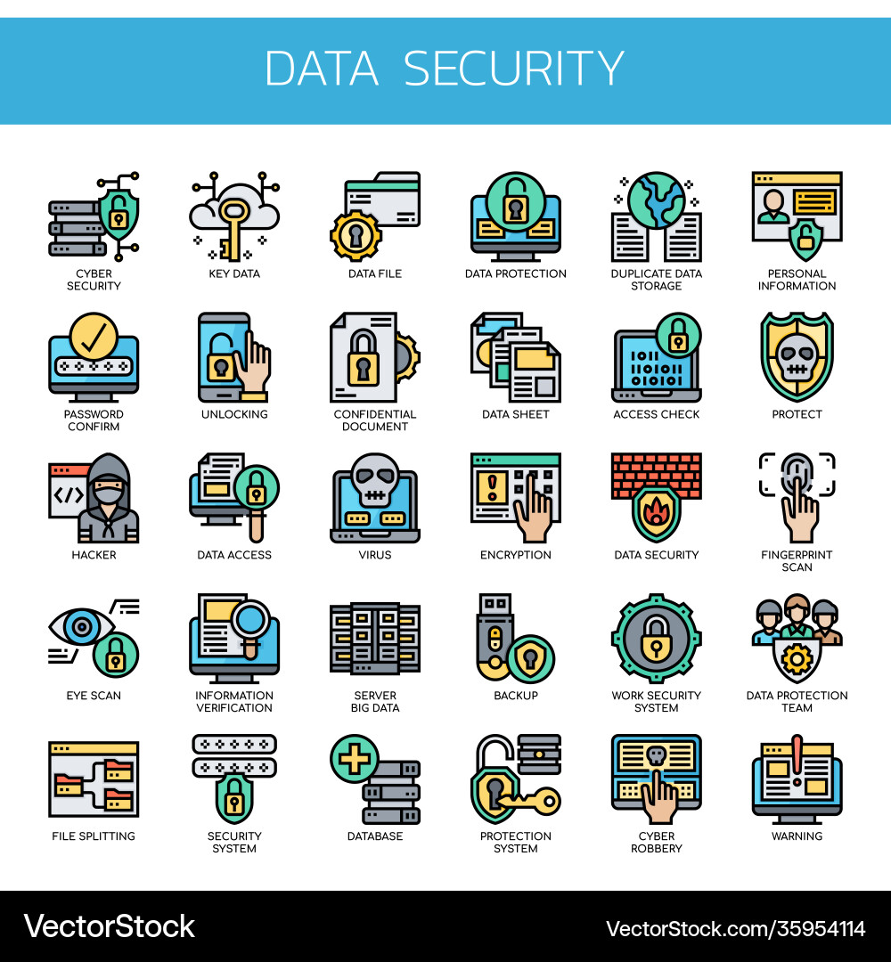 Data security thin line and pixel perfect icons vector image
