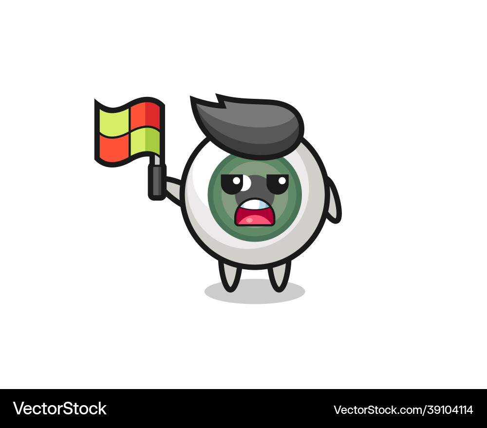 Eyeball character as line judge putting the flag Eyeball character as line judge putting the flag Vector Image