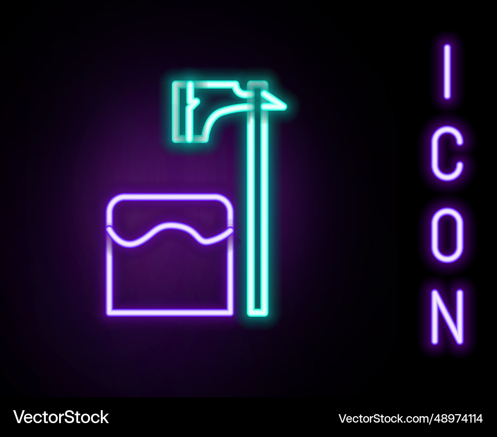 Glowing neon line executioner axe in tree block Glowing neon line executioner axe in tree block vector image