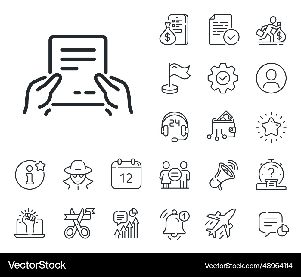 Hold document line icon text file sign salaryman Vector Image