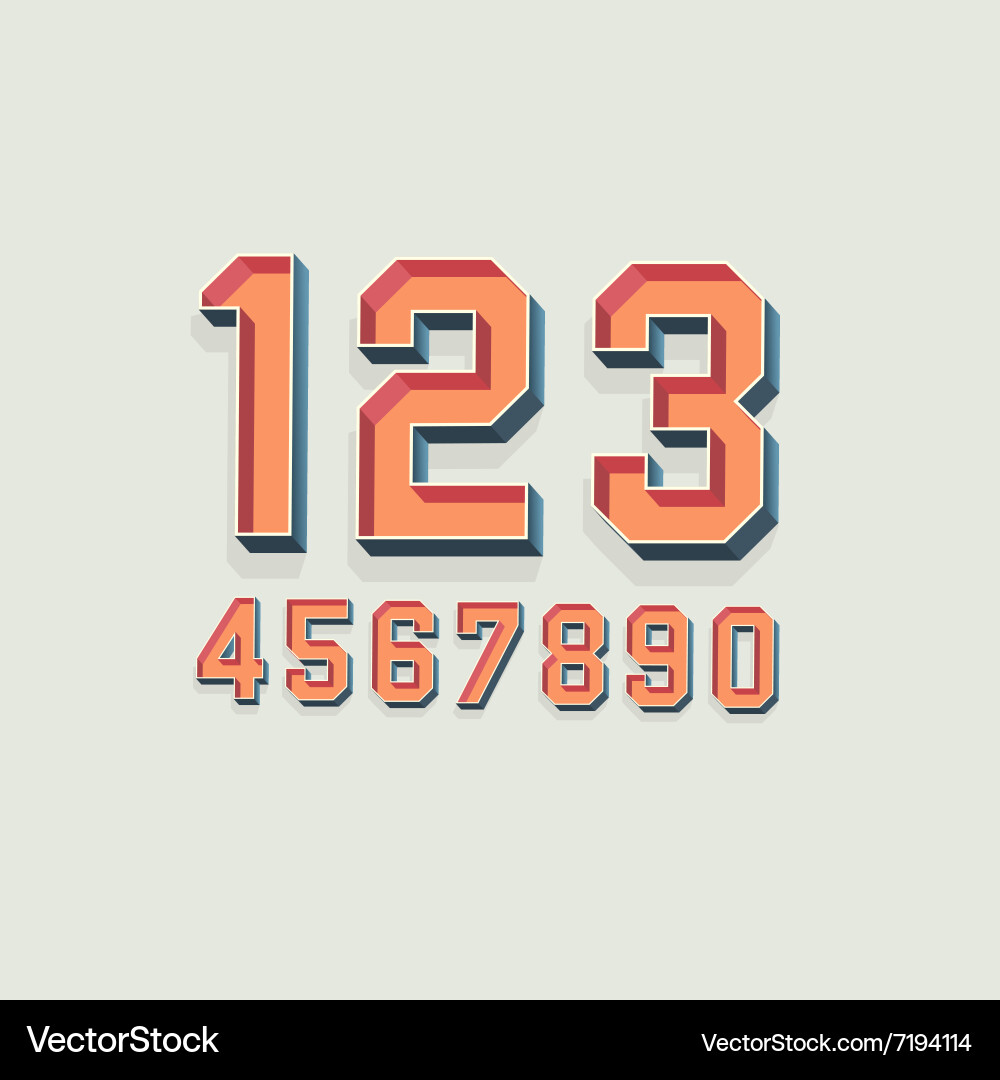 Retro 3D Font with Shadow Numbers vector image
