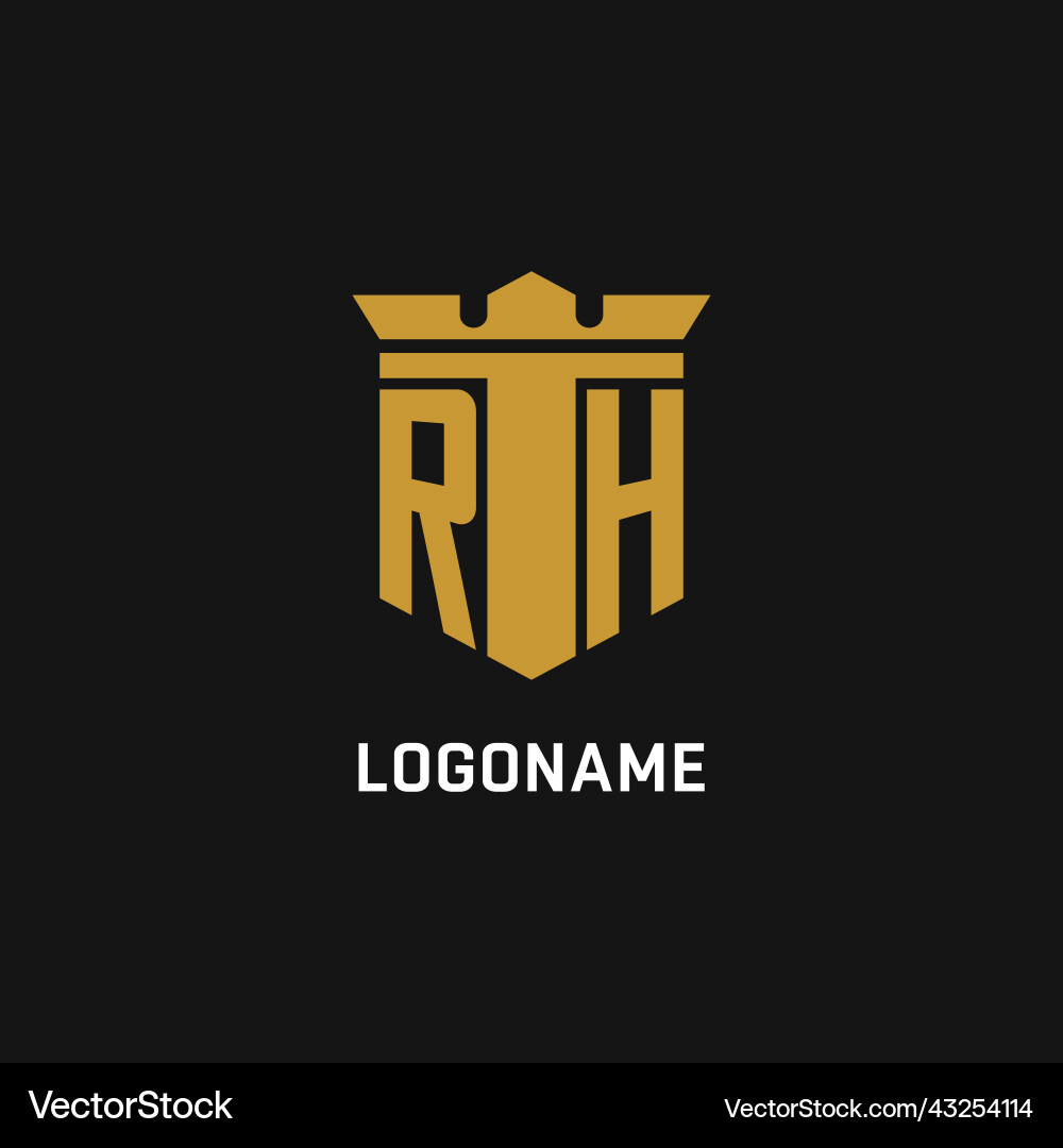 Rh initial logo with shield and crown style Vector Image
