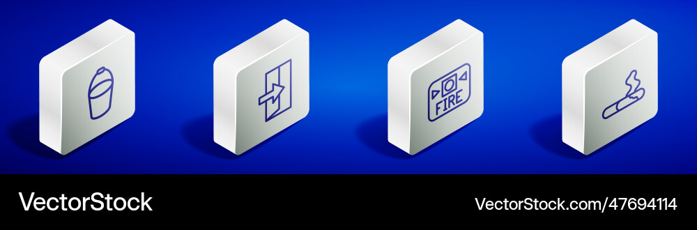 Set isometric line fire bucket exit alarm system Vector Image