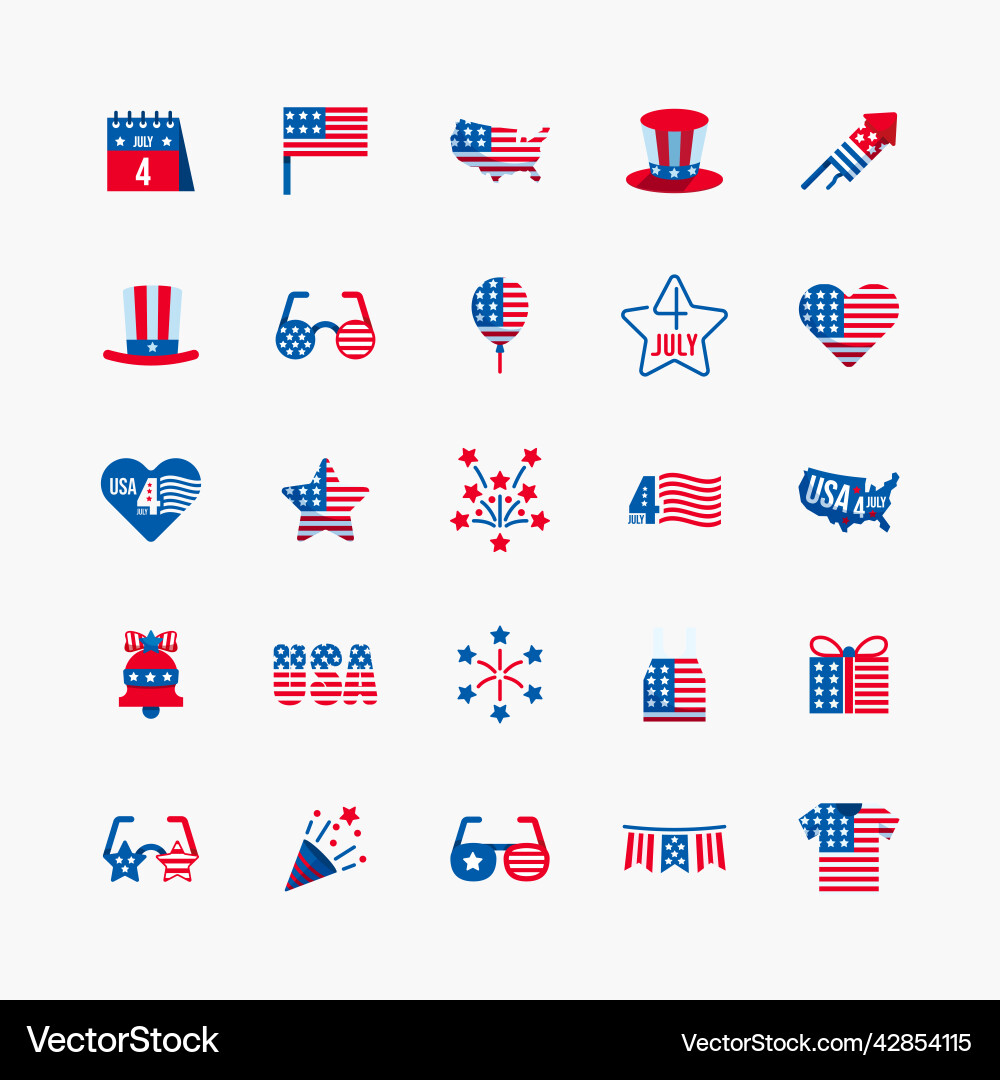 4th of july logo flat icons set independence day 4th of july logo flat icons set independence day vector image