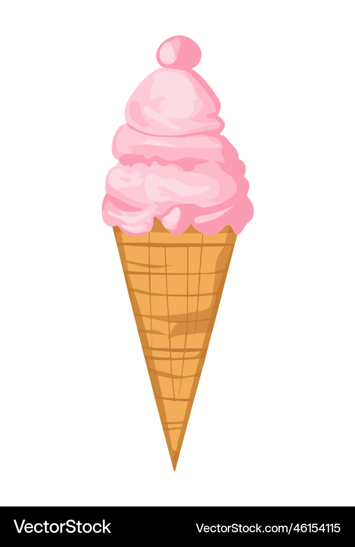 Cute ice cream in waffle cone cartoon style Cute ice cream in waffle cone cartoon style vector image