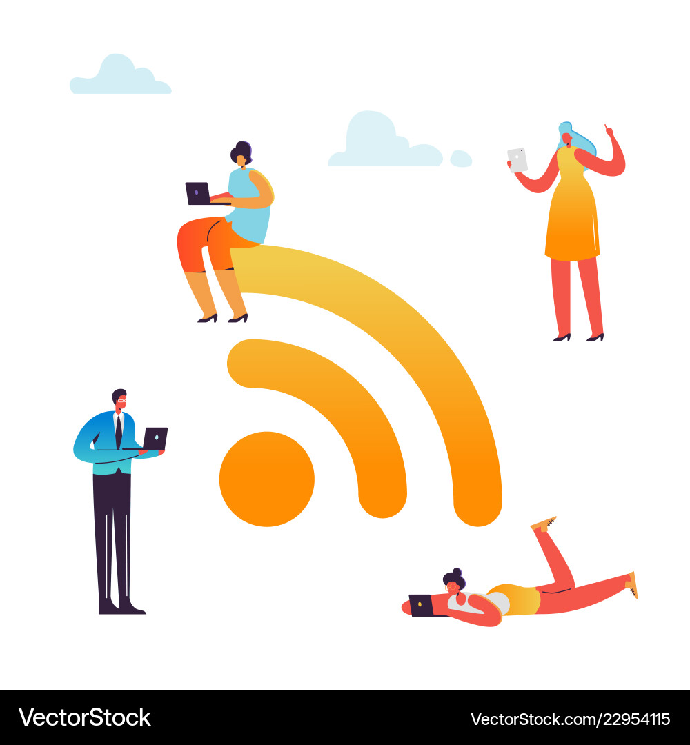 Free wifi hotspot characters using mobile devices Free wifi hotspot characters using mobile devices vector image
