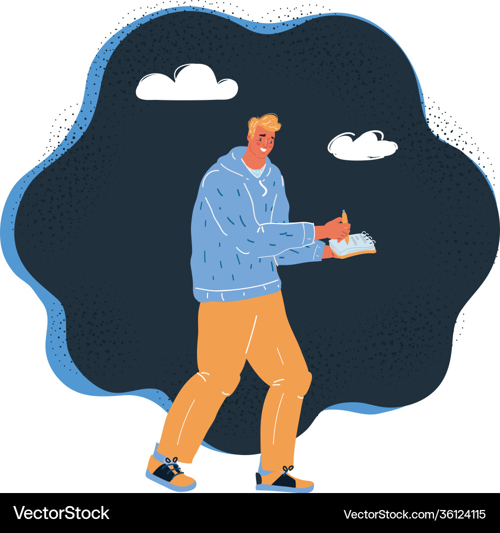 Man write in notebook paper Man write in notebook paper vector image