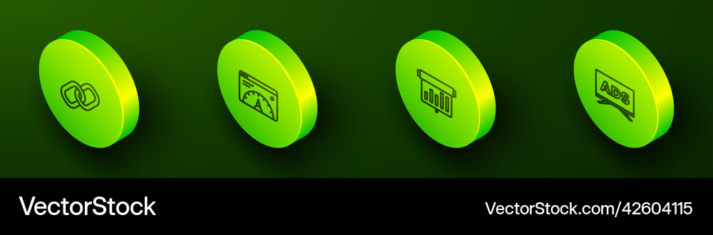 Set isometric line chain link website statistic Vector Image