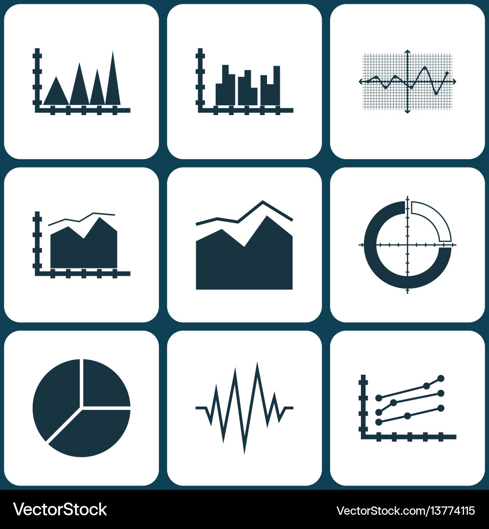 Set of graphs diagrams and statistics icons Set of graphs diagrams and statistics icons vector image