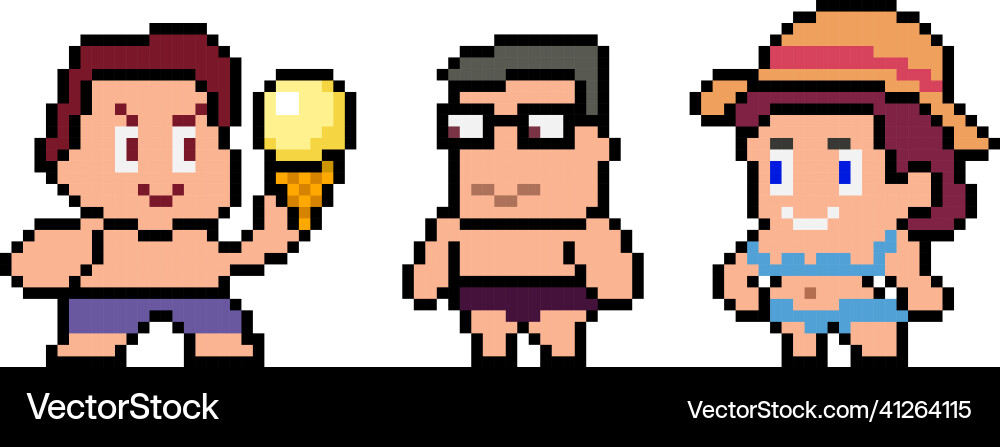 Set of pixel characters in art style vector image