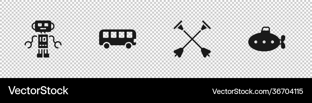 Set robot toy bus arrow with sucker tip Set robot toy bus arrow with sucker tip vector image
