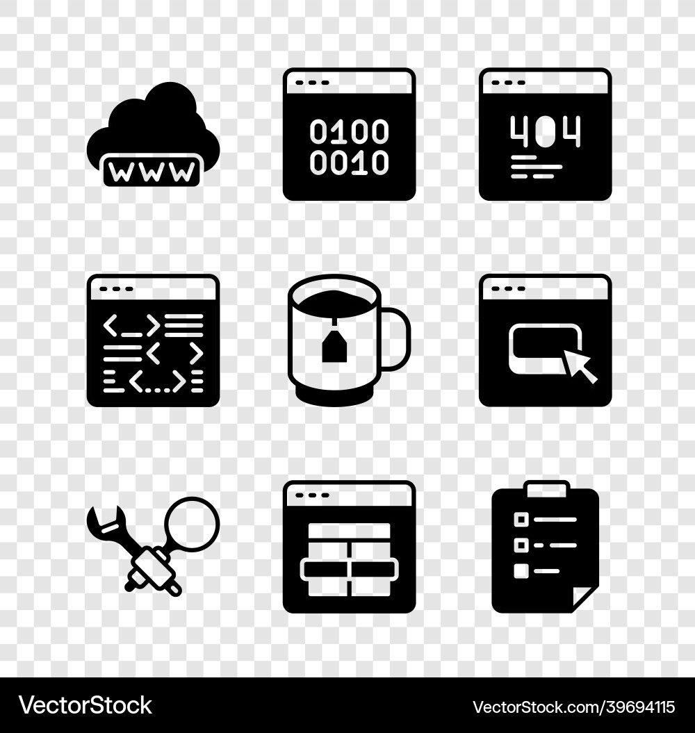 Set web development binary code page with 404 Set web development binary code page with 404 vector image