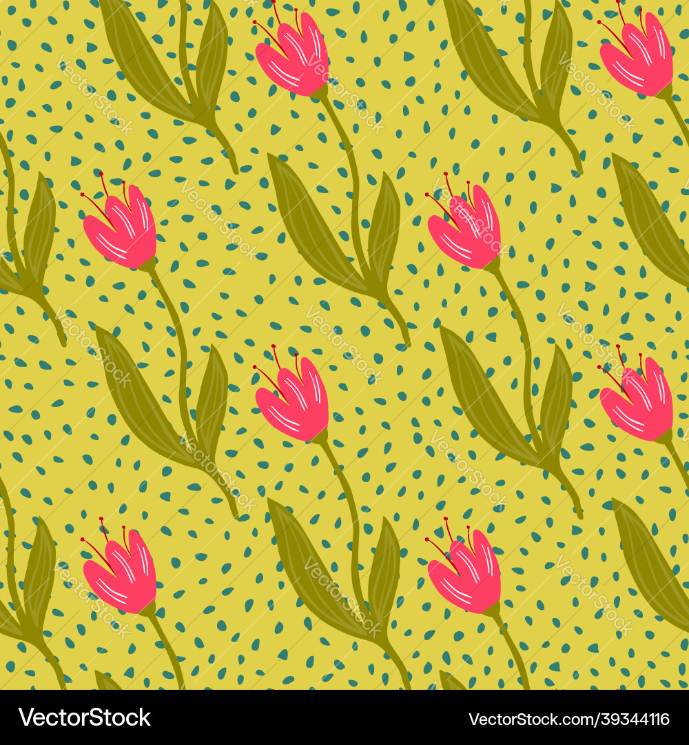 Abstract tulip seamless pattern on dots background Abstract tulip seamless pattern on dots background vector image