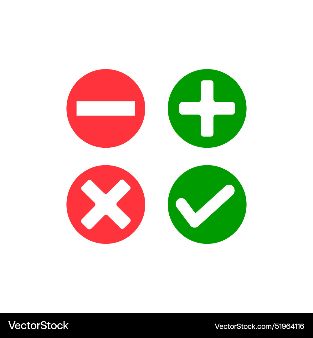 Check mark cross plus minus validation button Vector Image