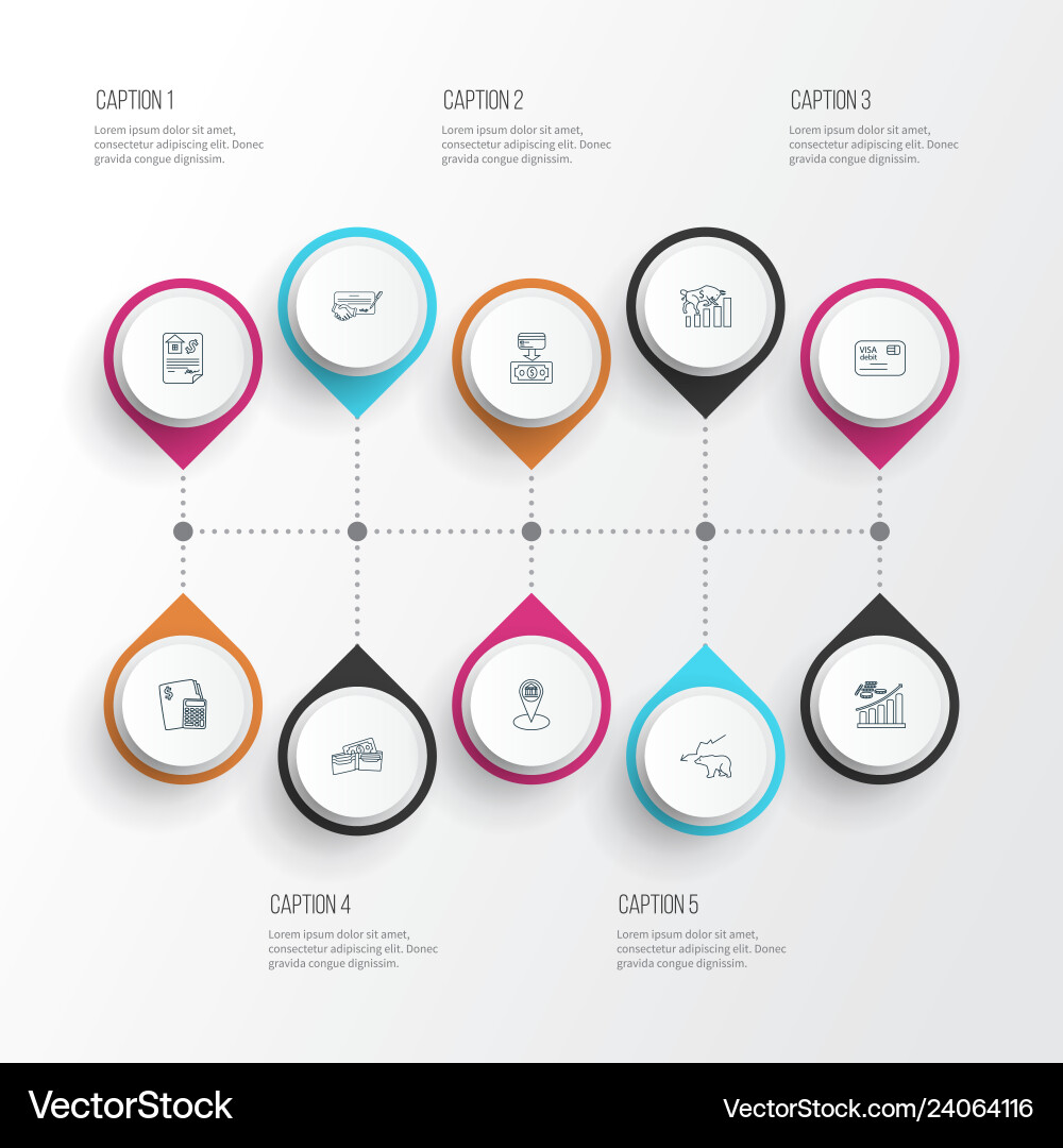 Commerce icons line style set with bank location Commerce icons line style set with bank location vector image