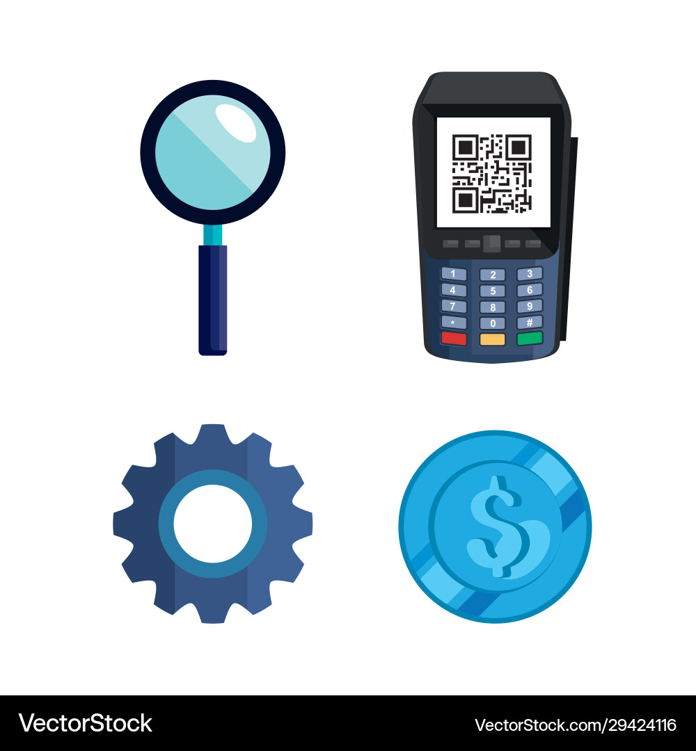 Dataphone mit Scan-Qur-Code und setzen Icons vektorbild