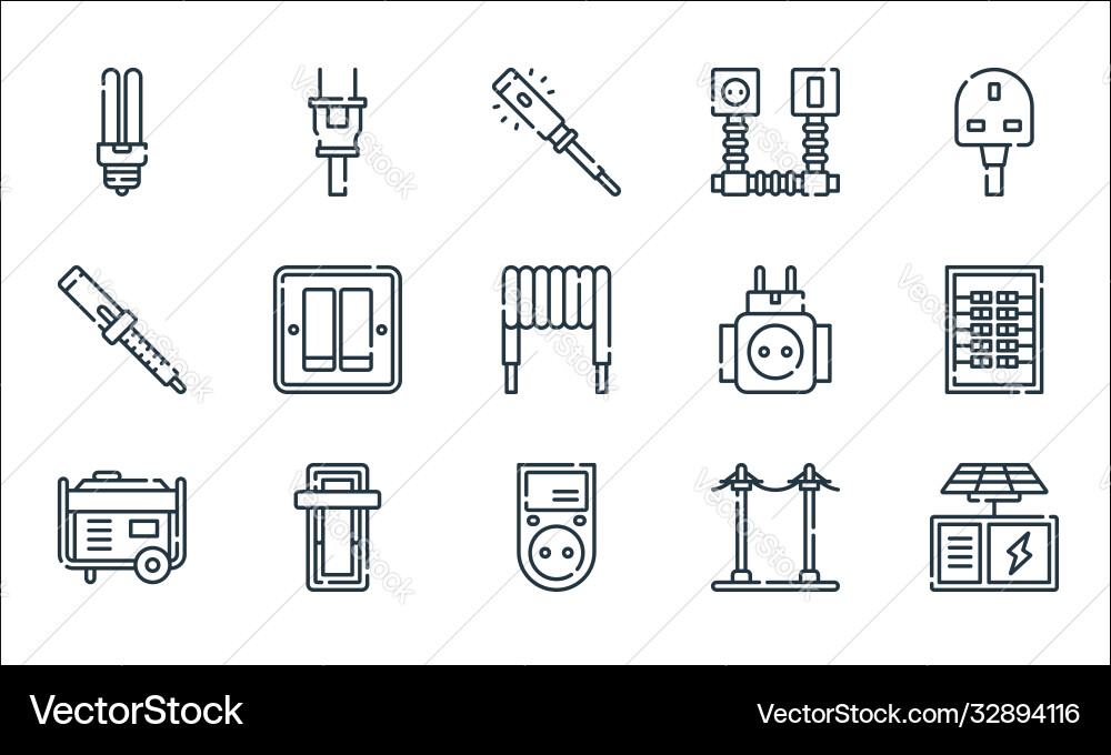 Electrician tools and line icons linear set Electrician tools and line icons linear set vector image