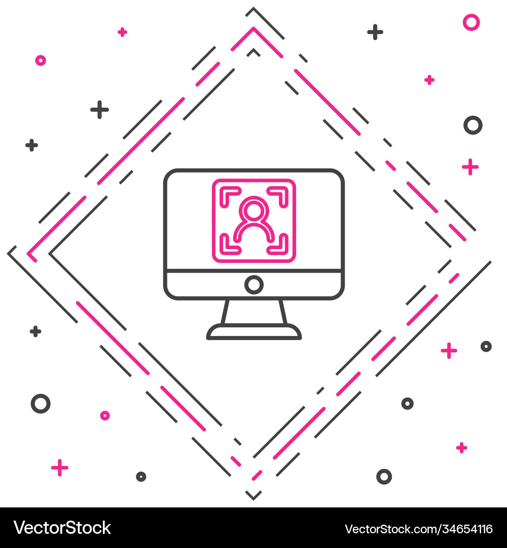 Line monitor with face recognition icon isolated Vector Image