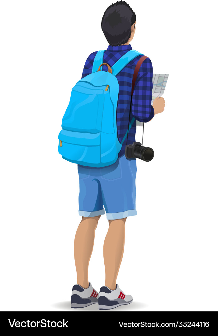 Man with Backpack Looking at Map Vector Image