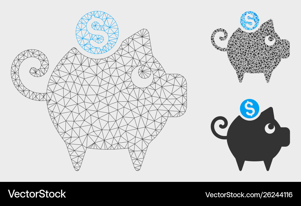 Piggy bank mesh network model and triangle Piggy bank mesh network model and triangle vector image