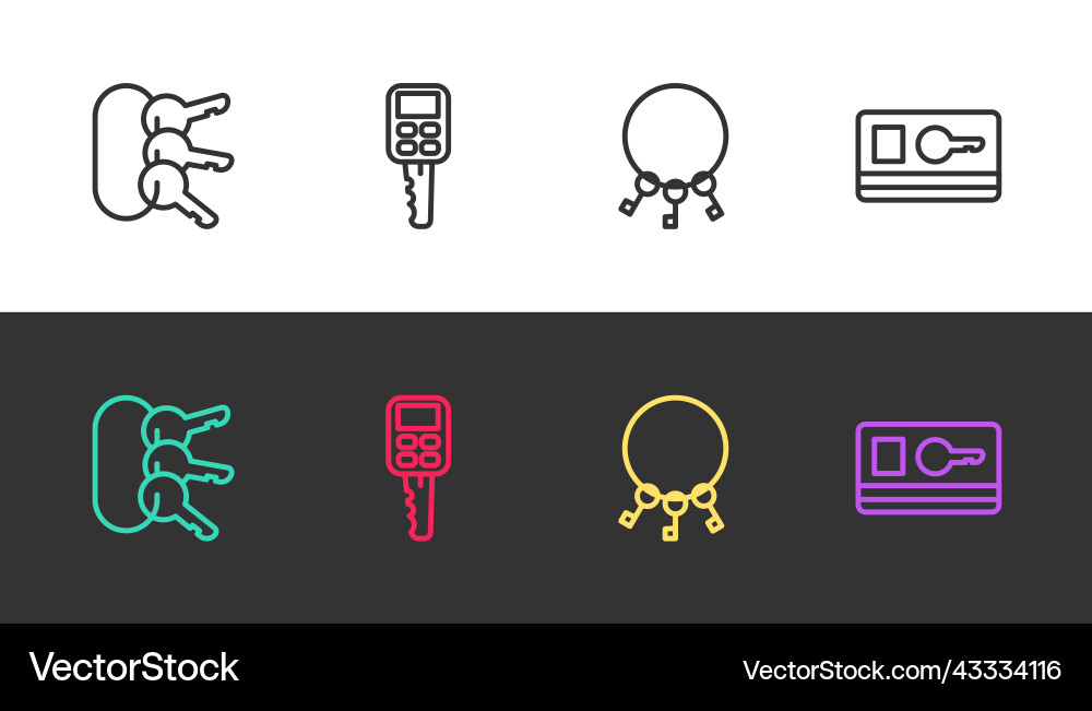 Set line bunch of keys car with remote and key Set line bunch of keys car with remote and key vector image