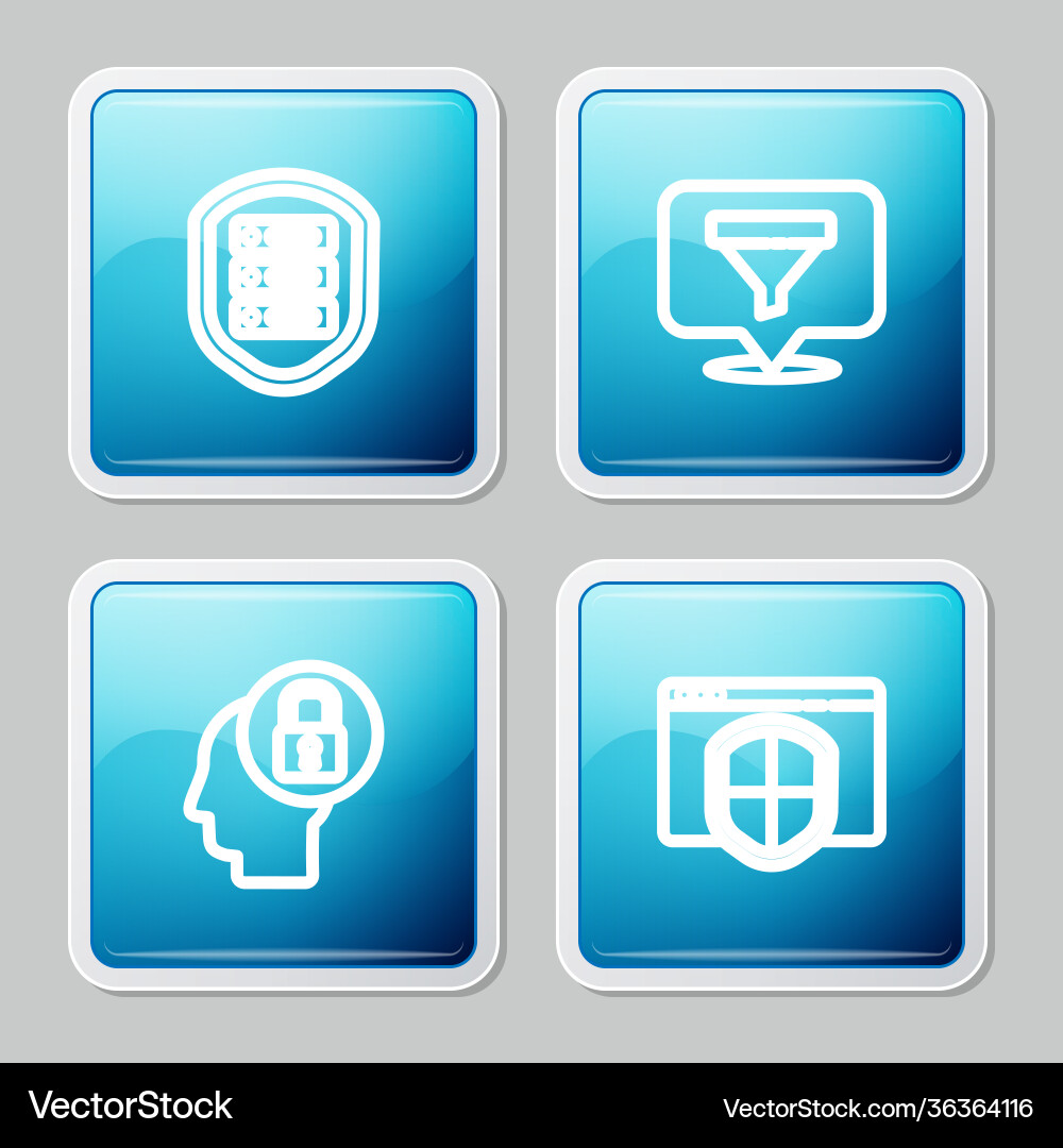 Set line server with shield location sales funnel Set line server with shield location sales funnel vector image