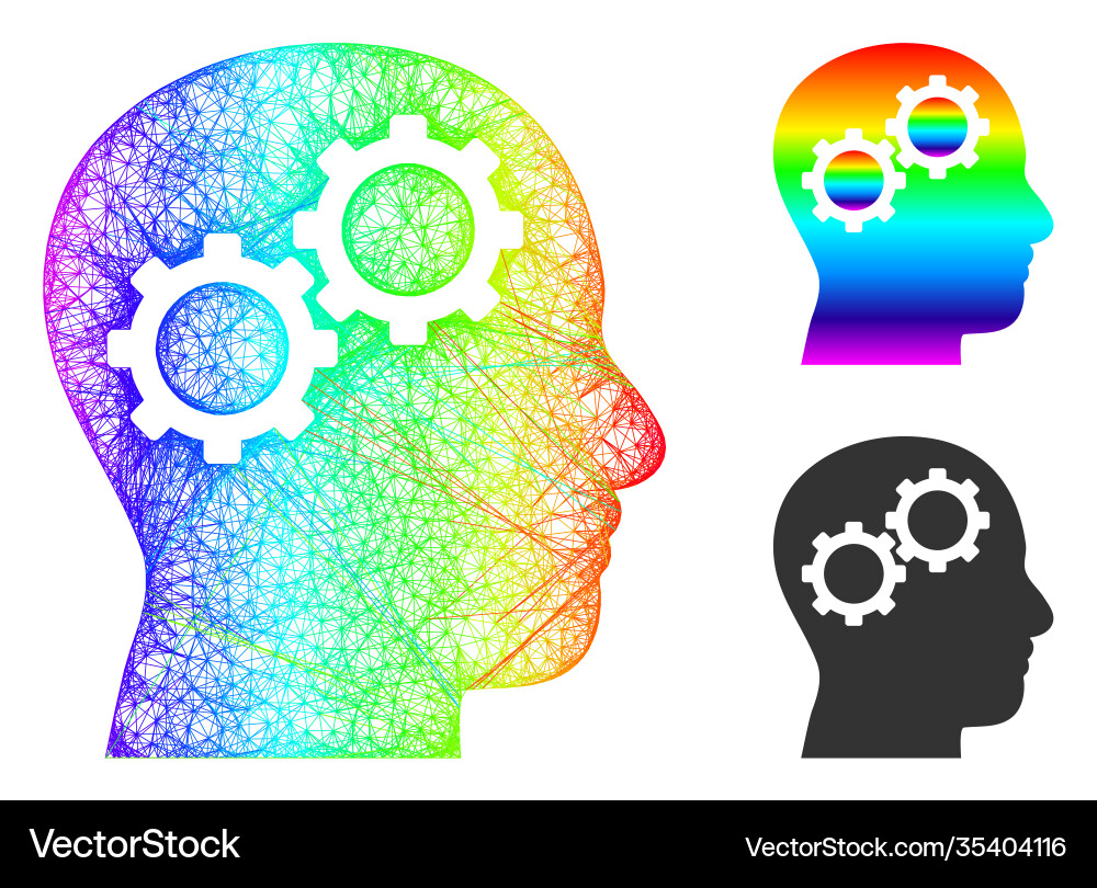 Spectrum network gradient brain gears icon Spectrum network gradient brain gears icon vector image