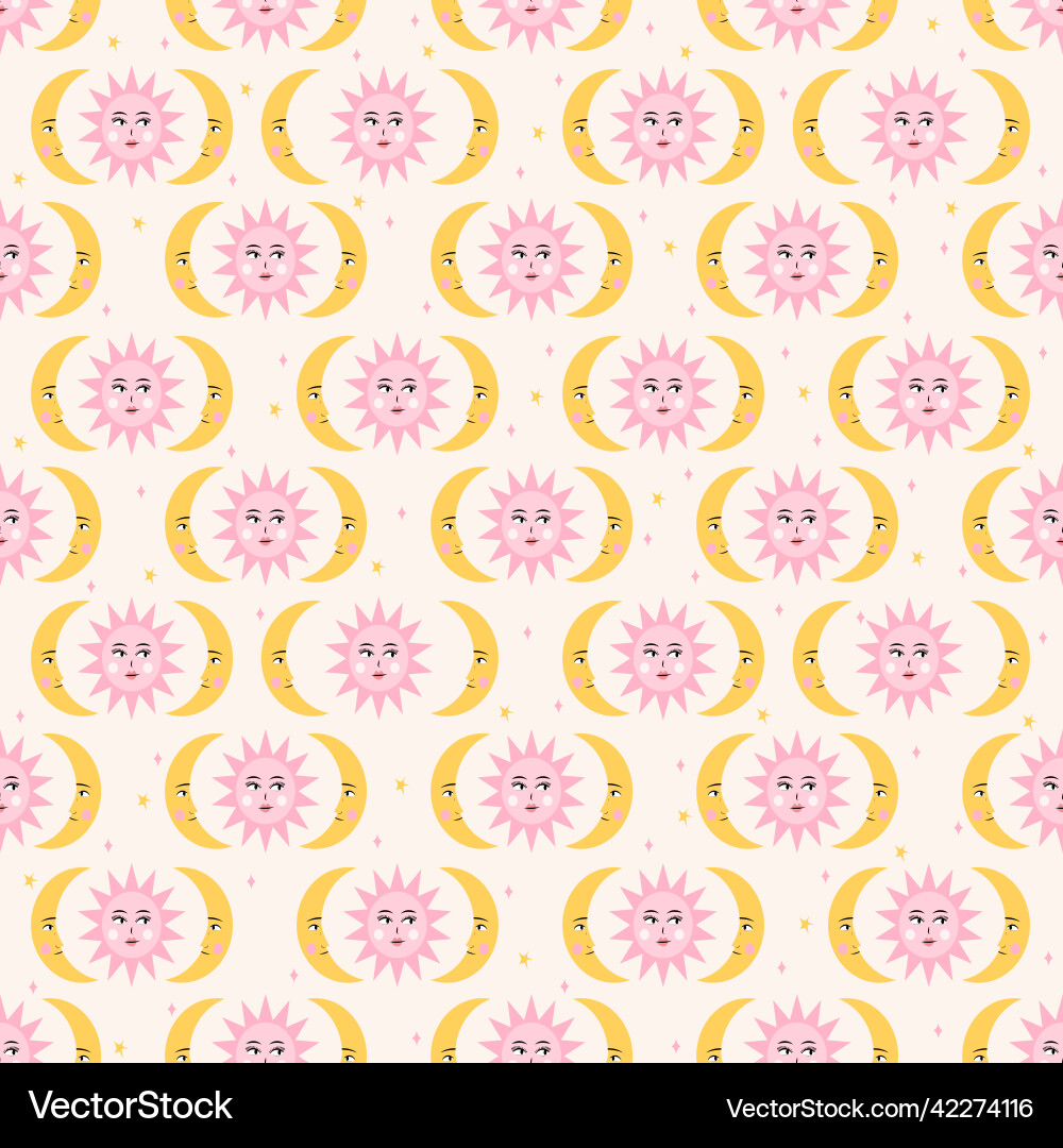Sun and moon seamless pattern Royalty Free Vector Image