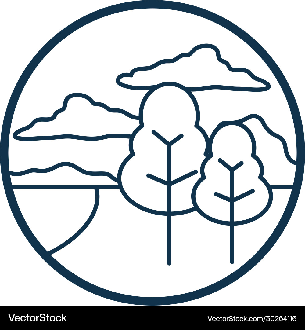 Trees and clouds line style icon design vector image