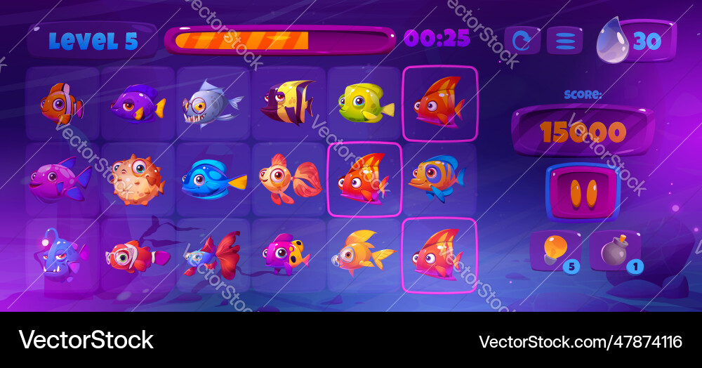Underwater Match 3 Game UI vector image