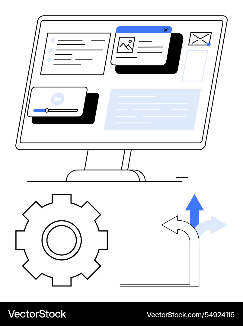 User interface elements on computer screen User interface elements on computer screen vector image