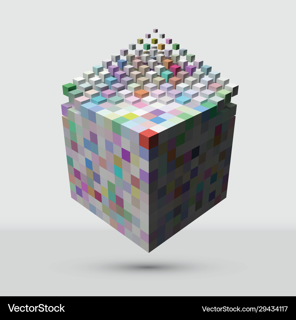 Bigger cube dissolving to smaller cubes vector image