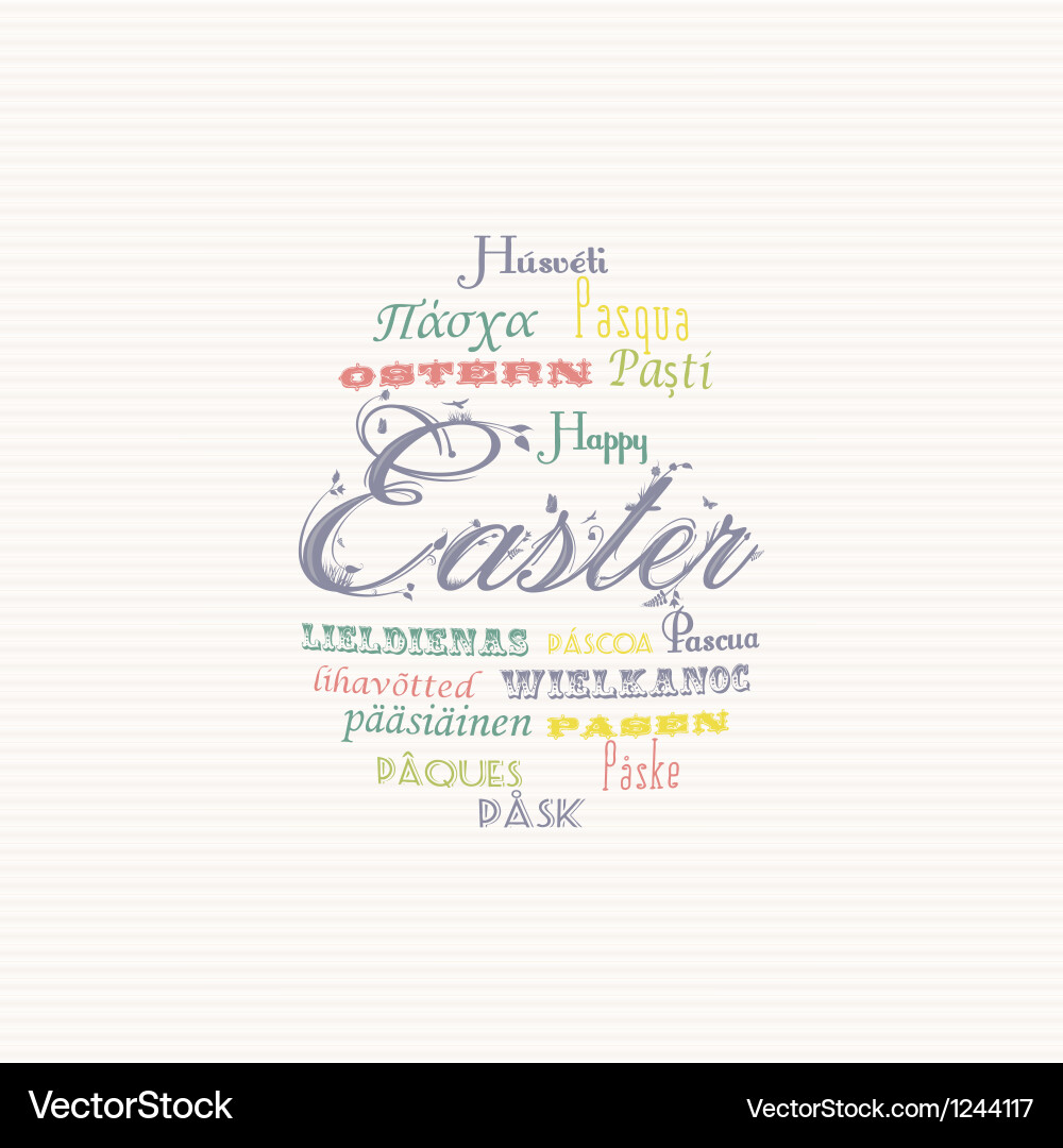 Easter typography multi language background vector image