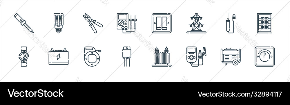 Electrician tools and line icons linear set Electrician tools and line icons linear set vector image