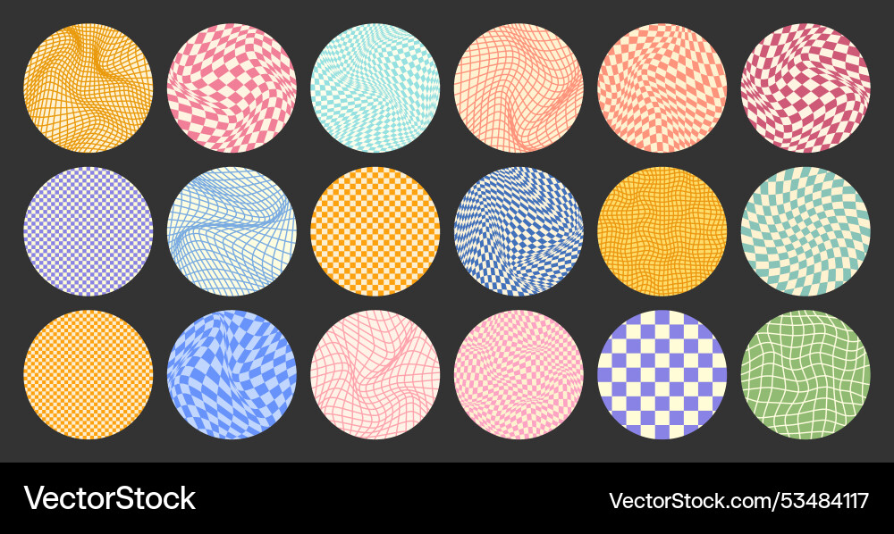 Groovy checkered pattern round colorful tiled Groovy checkered pattern round colorful tiled vector image