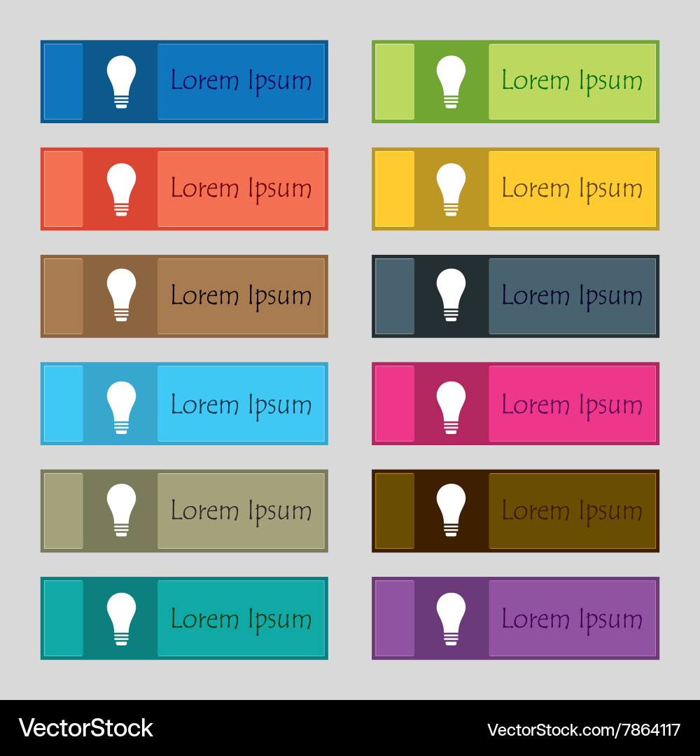 Light bulb icon sign set of twelve rectangular vector image