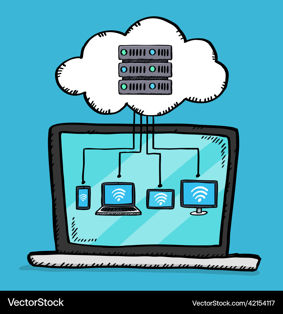 Multiple devices connected to a cloud server Multiple devices connected to a cloud server vector image