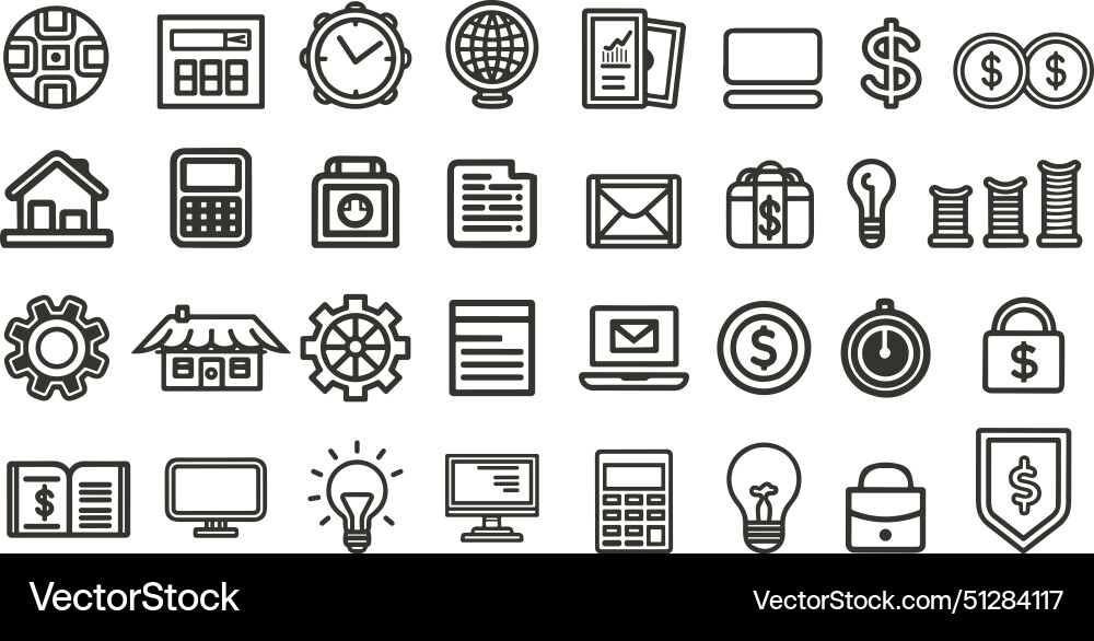 Outlined icons set related to workflow processing Outlined icons set related to workflow processing vector image