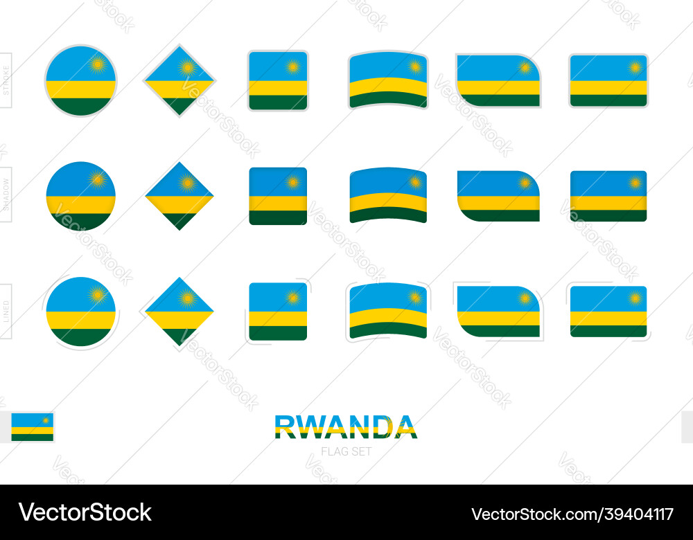 Rwanda flag set simple flags of with three Vector Image
