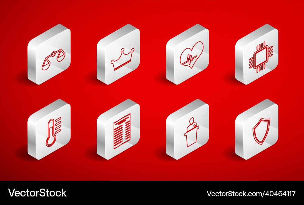 Set line shield crown heart rate processor Set line shield crown heart rate processor vector image