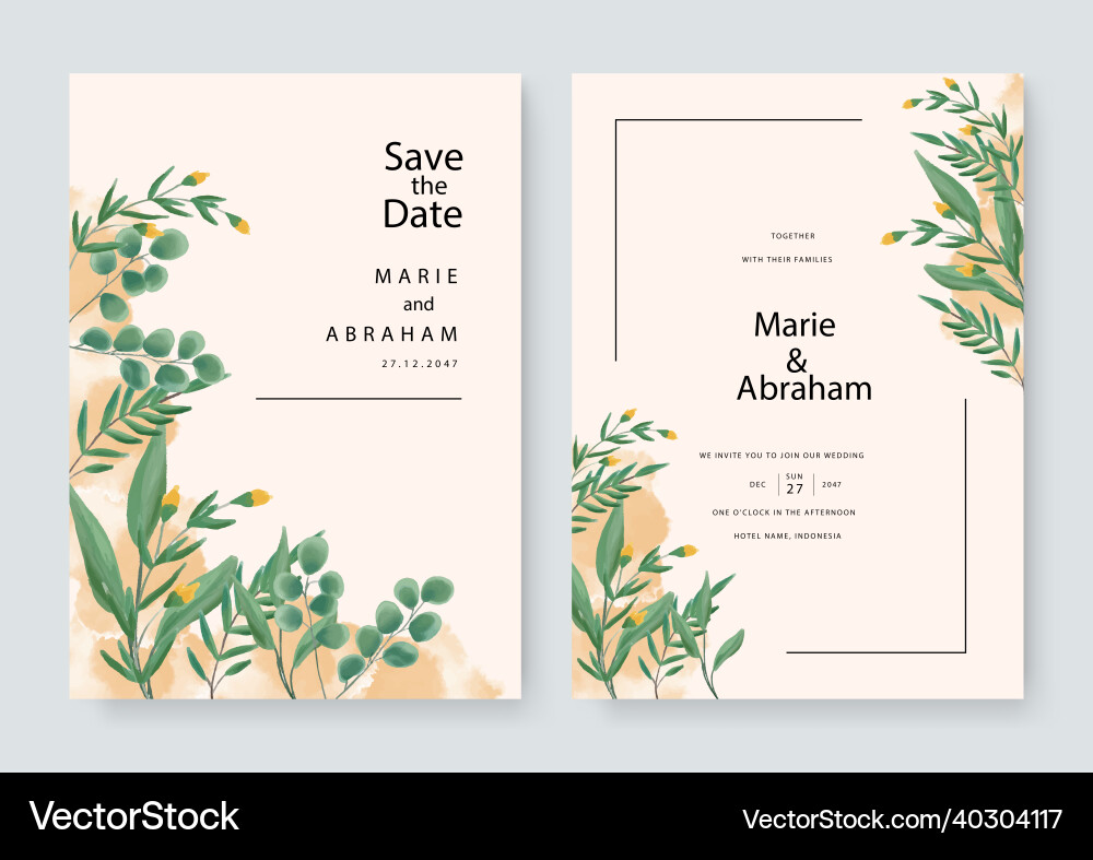 Set of card with flower leaves watercolor wedding Set of card with flower leaves watercolor wedding vector image