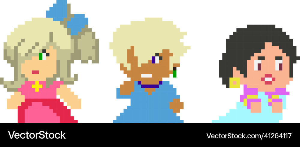 Set of pixel characters in art style Set of pixel characters in art style Vector Image