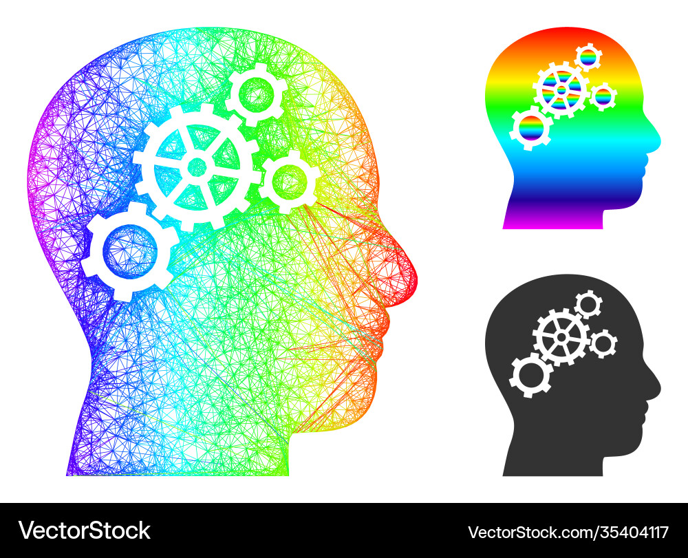 Spectral net mesh gradient brain gears icon Vector Image