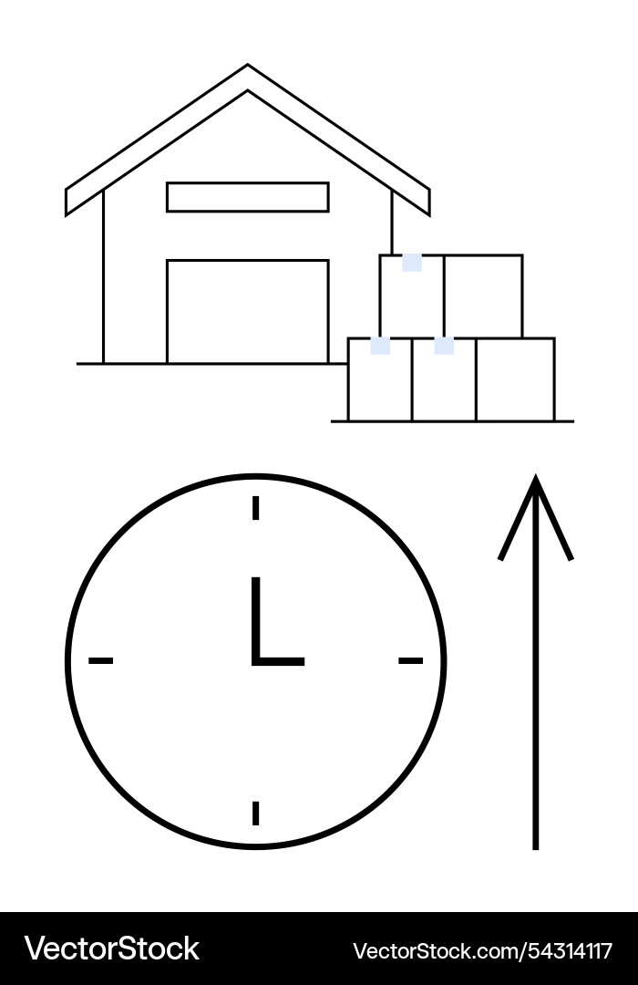 Warehouse with stacked boxes clock representing Warehouse with stacked boxes clock representing vector image