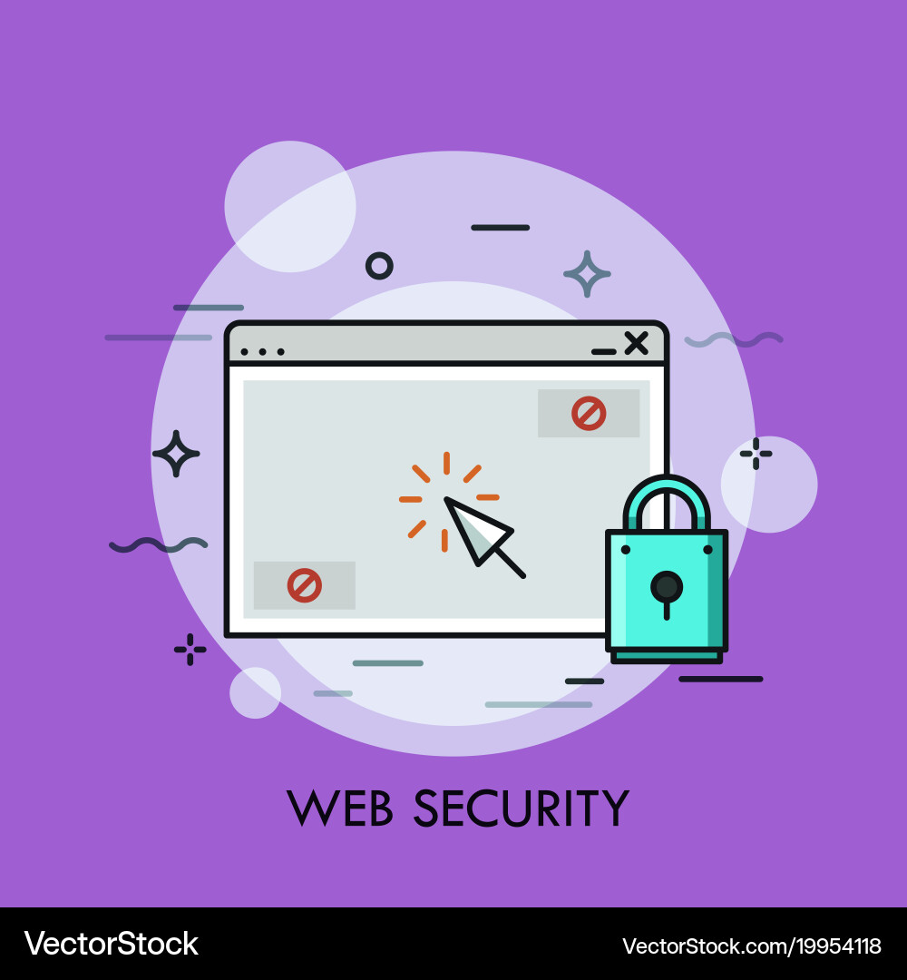 Browser window clicking cursor and padlock vector image