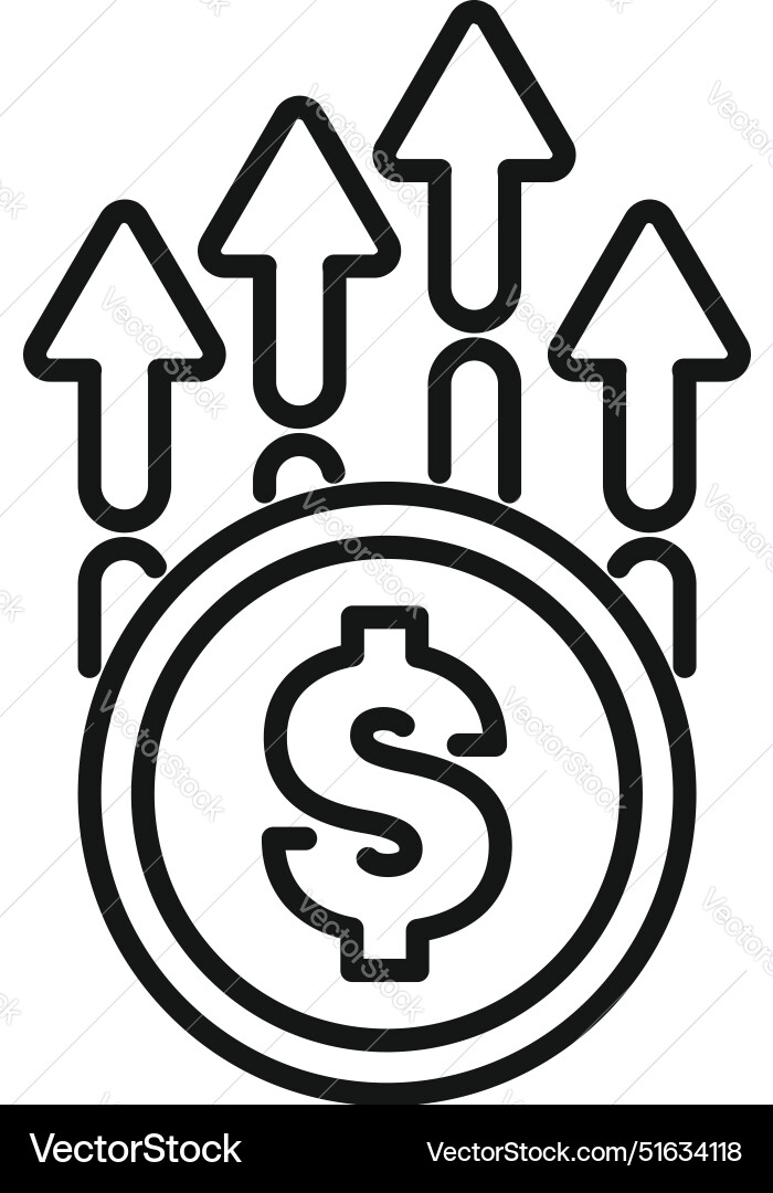 Dollar coin increasing value with upward arrows Vector Image