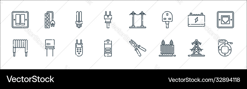 Electrician tools and line icons linear set Electrician tools and line icons linear set vector image