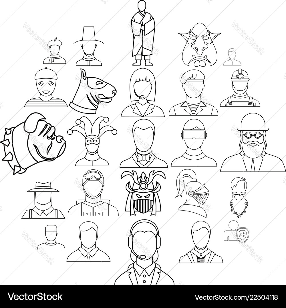 Embodiment icons set outline style Vector Image