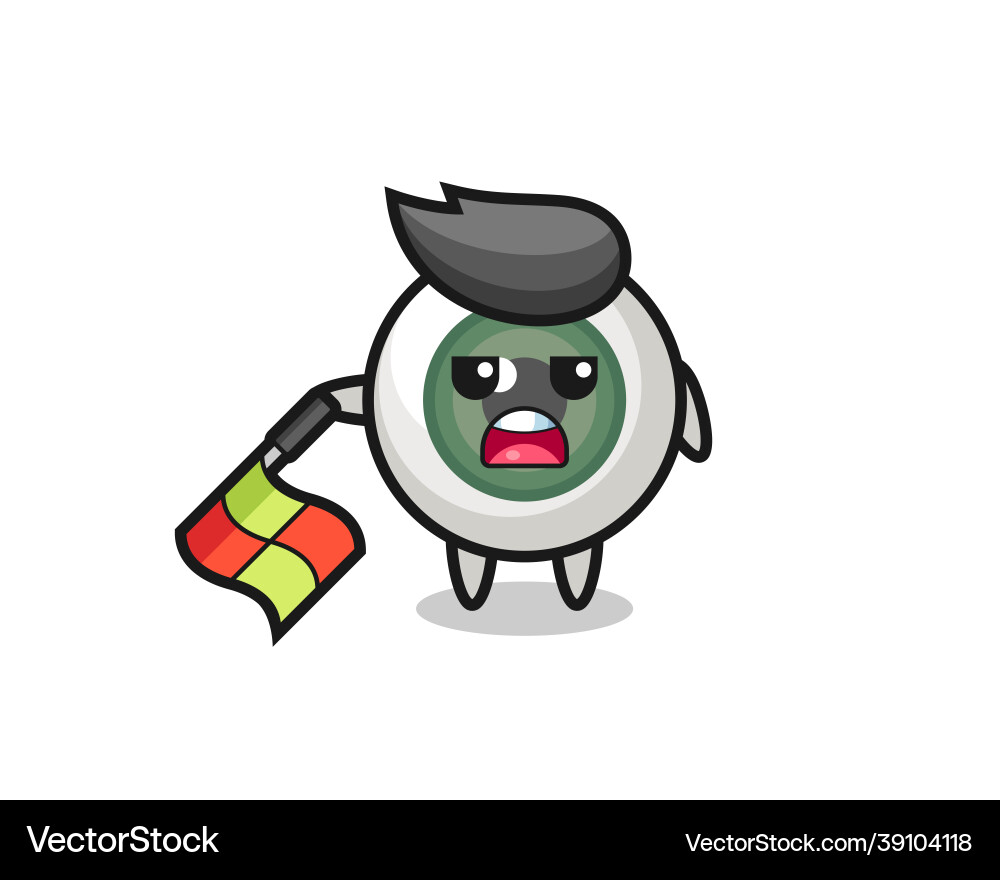 Eyeball character as line judge hold the flag Eyeball character as line judge hold the flag vector image